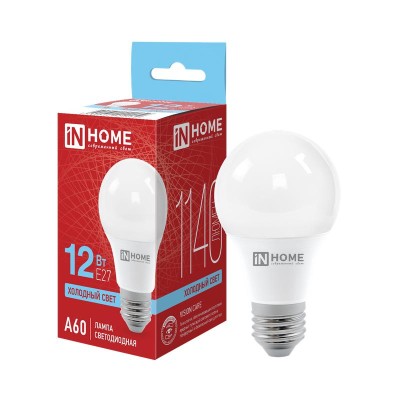 Лампа светодиодная LED-A60-VC 12Вт грушевидная 6500К холод. бел. E27 1140лм 230В IN HOME 4690612020259 Лампа светодиодная LED-A60-VC 12Вт грушевидная 6500К холод. бел. E27 1140лм 230В IN HOME 4690612020259