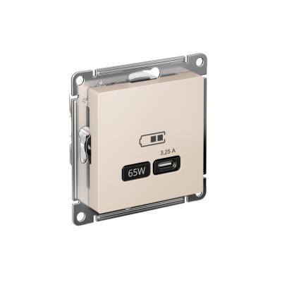 Розетка USB AtlasDesign тип C 65Вт QC PD высокоскор. ЗУ механизм беж. SE ATN000227