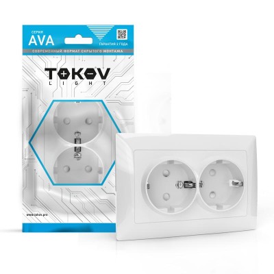 Розетка 2-м СП AVA 16А IP20 с заземл. защ. шторки в сборе бел. TOKOV ELECTRIC TKL-AV-R2FZSF-C01