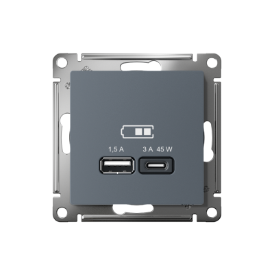 Розетка USB AtlasDesign тип A+C 45Вт QC PD высокоскор. ЗУ механизм грифель SE ATN000729