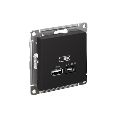 Розетка USB AtlasDesign тип A+C 45Вт QC PD высокоскор. ЗУ механизм карбон SE ATN001029