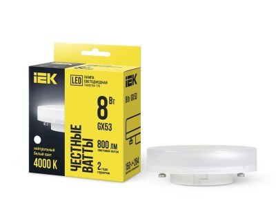 Лампа светодиодная 8Вт T75 таблетка 4000К нейтр. бел. GX53 230В IEK LLE-T80-8-230-40-GX53