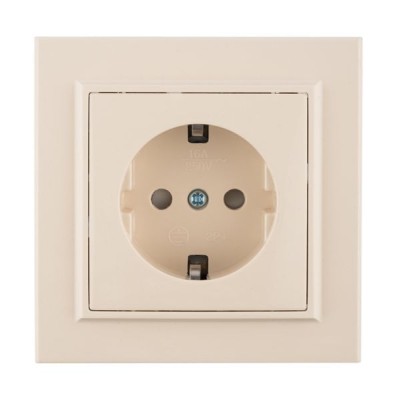 Розетка 1-м СП Минск 16А IP20 с заземл. защ. шторки беж. EKF ERR16-028-200