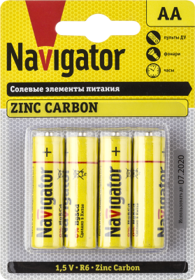 Элемент питания солевой AA/R6 94 758 NBT-NS-R6-BP4 (блист.4шт) Navigator 94758 Элемент питания солевой AA/R6 94 758 NBT-NS-R6-BP4 (блист.4шт) Navigator 94758