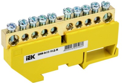 Шина PE "земля" на DIN-изол. ШНИ-8х12-10-Д-Ж IEK YNN10-812-10D-K05