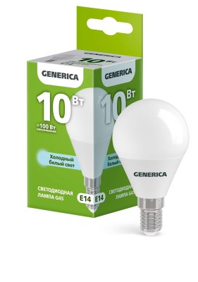 Лампа светодиодная G45 10Вт шар 6500К E14 230В GENERICA LL-G45-10-230-65-E14-G