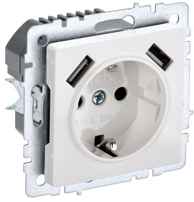 Розетка BRITE РЮш10-1-БрБ 16А с USB A+A 2.1А с заземл. защ. шторки механизм бел. IEK BR-R14-16-U21-D21-K01 Розетка BRITE РЮш10-1-БрБ 16А с USB A+A 2.1А с заземл. защ. шторки механизм бел. IEK BR-R14-16-U21-D21-K01
