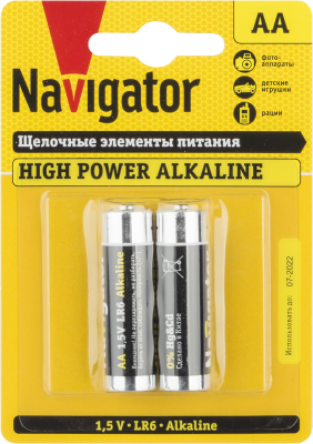 Элемент питания алкалиновый AA/LR6 94 752 NBT-NE-LR6-BP2 (блист.2шт) Navigator 94752 Элемент питания алкалиновый AA/LR6 94 752 NBT-NE-LR6-BP2 (блист.2шт) Navigator 94752