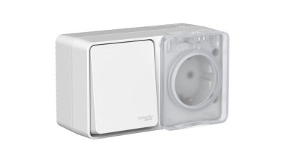 Блок ОП AtlasDesign PROFI IP54 (розетка 1-м 16А заземл. защ. шторки + 1-кл. выключатель 10А) сер. SE ATN543070