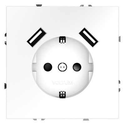 Розетка 1-м СП S70 16А с USB A+A с заземл. защ. шторки механизм бел. матов. Voltum VLS040402