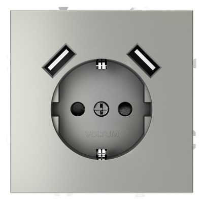Розетка 1-м СП S70 16А с USB A+A с заземл. защ. шторки механизм сталь Voltum VLS040405