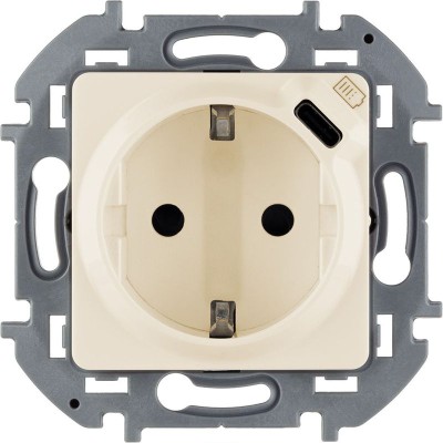 Розетка 1-м СП Inspiria 16А IP20 250В 2P+E немецк. стандарт с заряд. устр. USB тип C 1.5А 5В механизм сл. кость IEK 673771