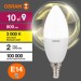 Лампа светодиодная LED G3 Value LVCLB75 10SW/830 10Вт свеча матовая 3000К тепл. бел. E14 800лм 230В 10х1 RU OSRAM 4058075579125