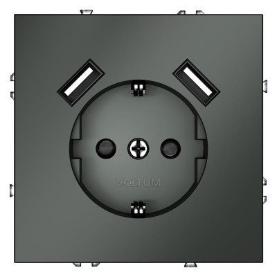Розетка 1-м СП S70 16А с USB A+A с заземл. защ. шторки механизм титан Voltum VLS040406