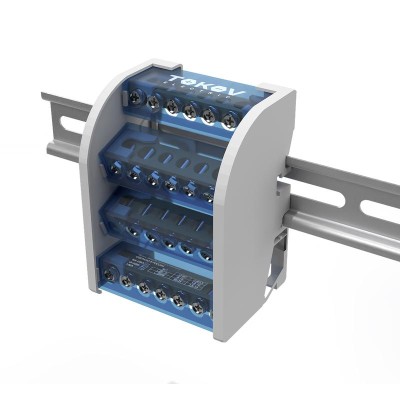 Шина на DIN-рейку в корпусе (кросс-модуль) 4 группы по 7 отверстий 100А TOKOV ELECTRIC TKE-DBTB-100-4-7/3L+PEN
