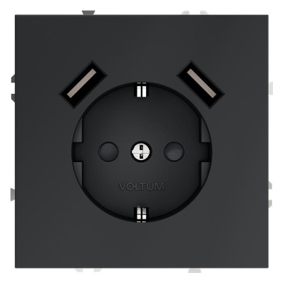 Розетка 1-м СП S70 16А с USB A+A с заземл. защ. шторки механизм графит Voltum VLS040407