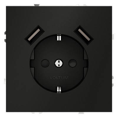 Розетка 1-м СП S70 16А с USB A+A с заземл. защ. шторки механизм черн. матов. Voltum VLS040408